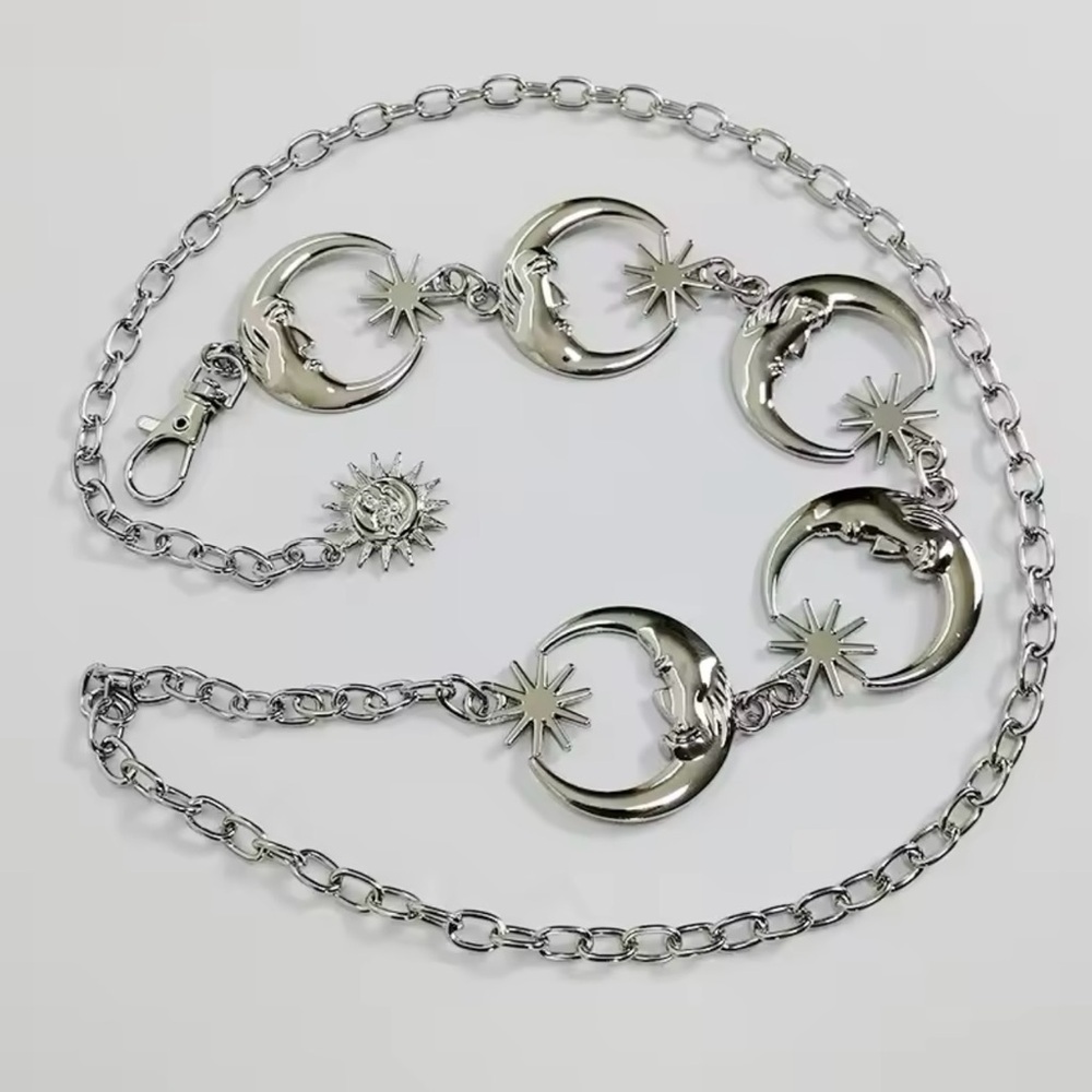 Moon Star Chain Silver Belt Celestial Belt 43” - Picture 2 of 2